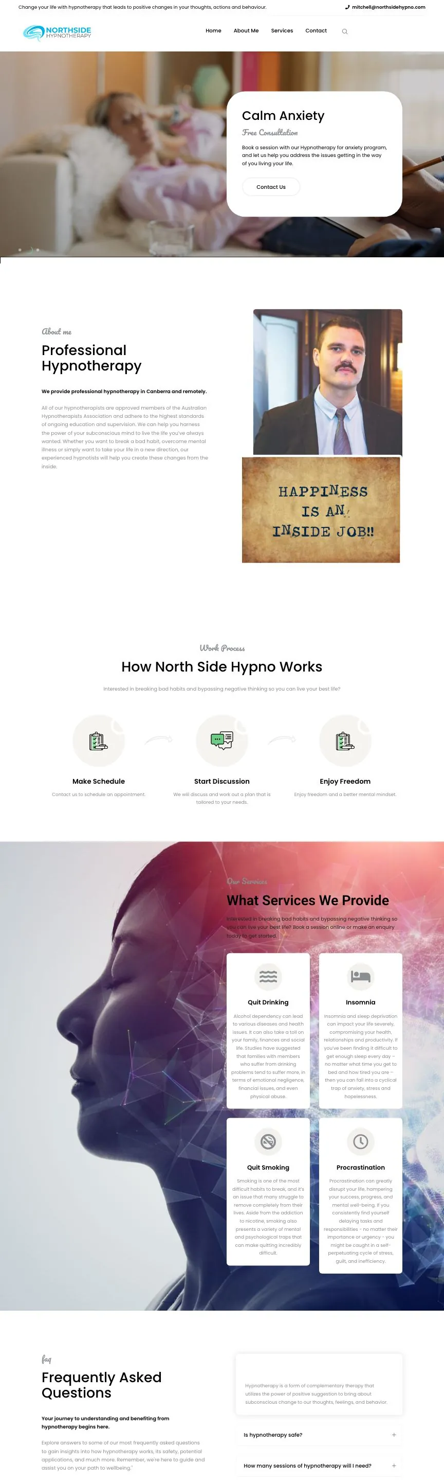 Canberra Northside Hypnotherapy website, full page