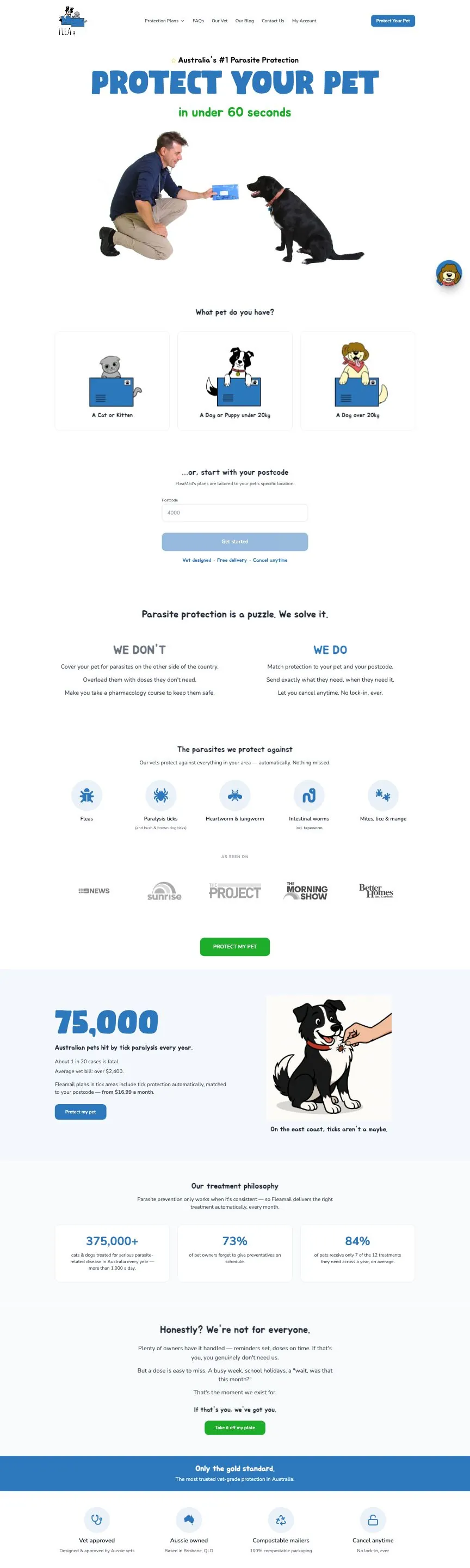 Fleamail website, full page
