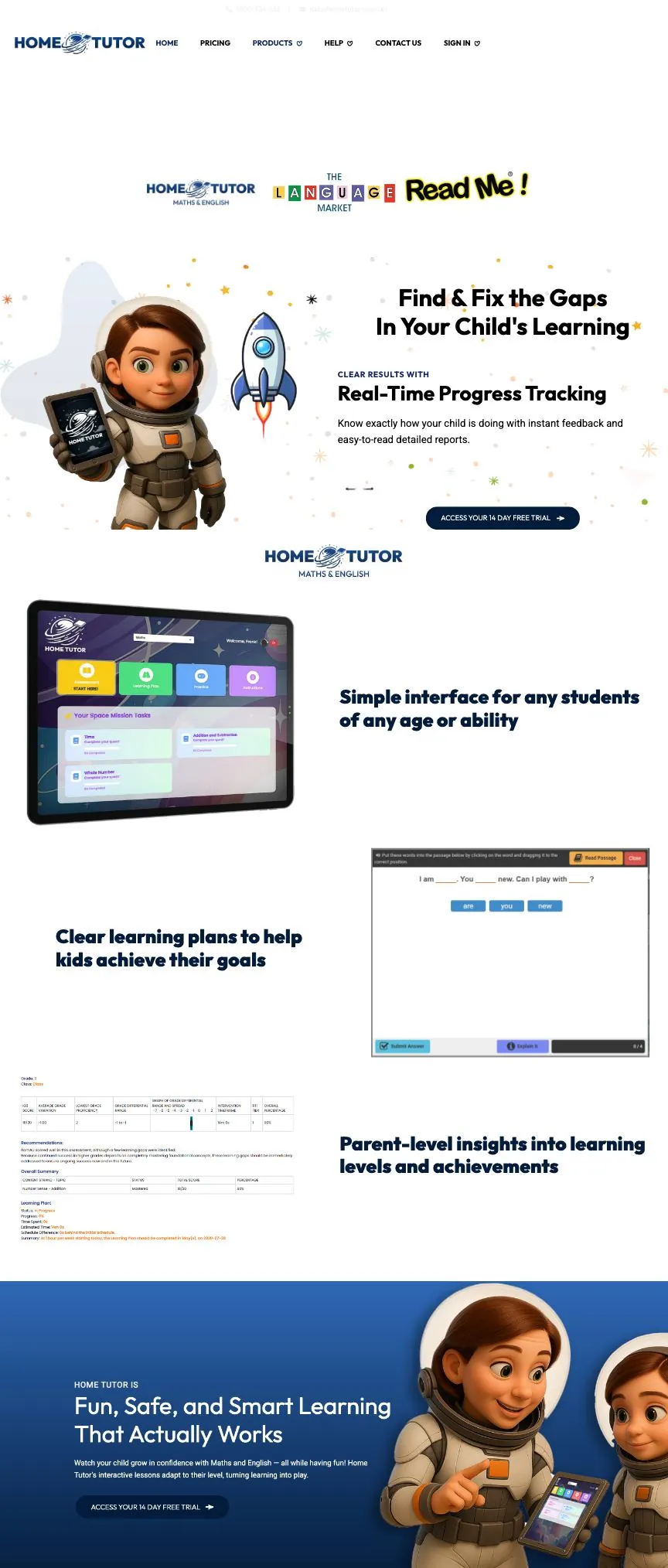 Home Tutor website, full page