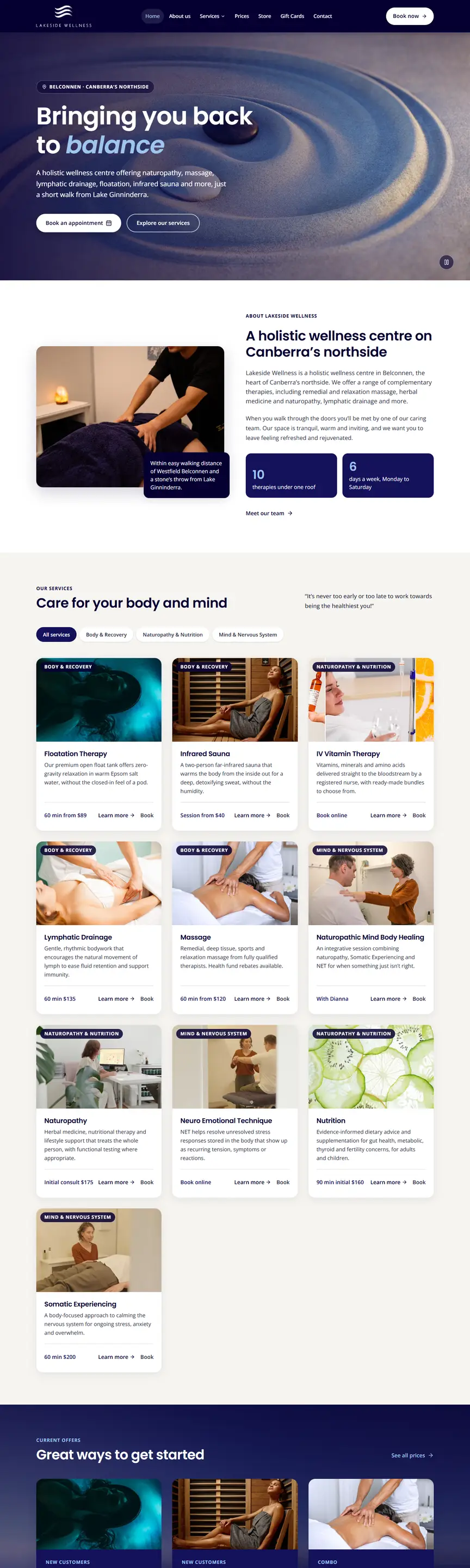 Lakeside Wellness website, full page