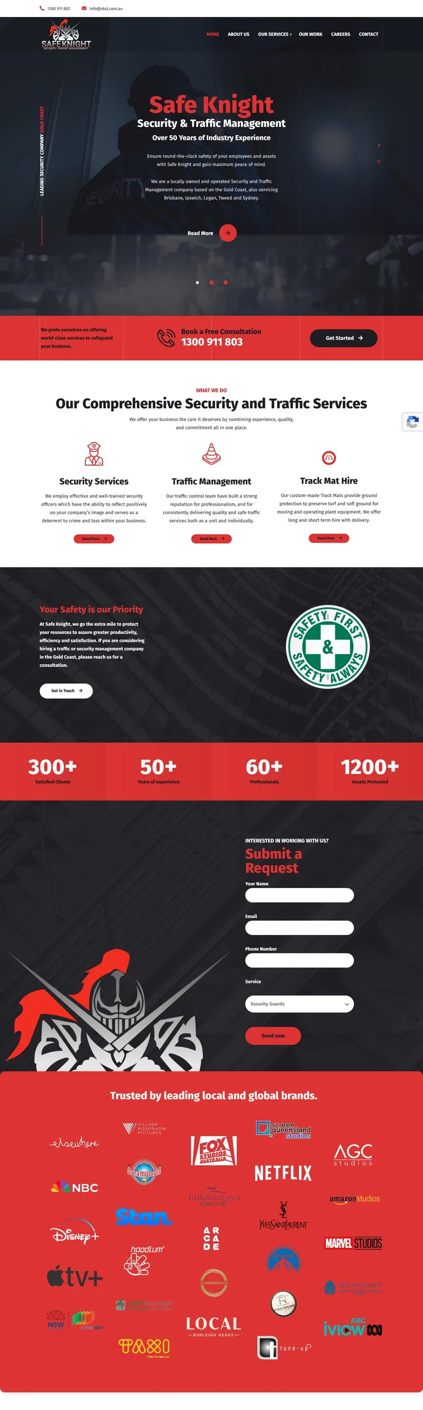 Safe Knight Security & Traffic website, full page